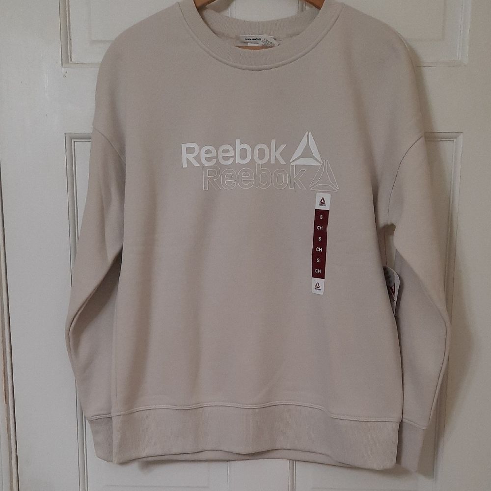 Reebok Cream/Pumice Stone Crewneck Sweater with Ribbed Cuffs